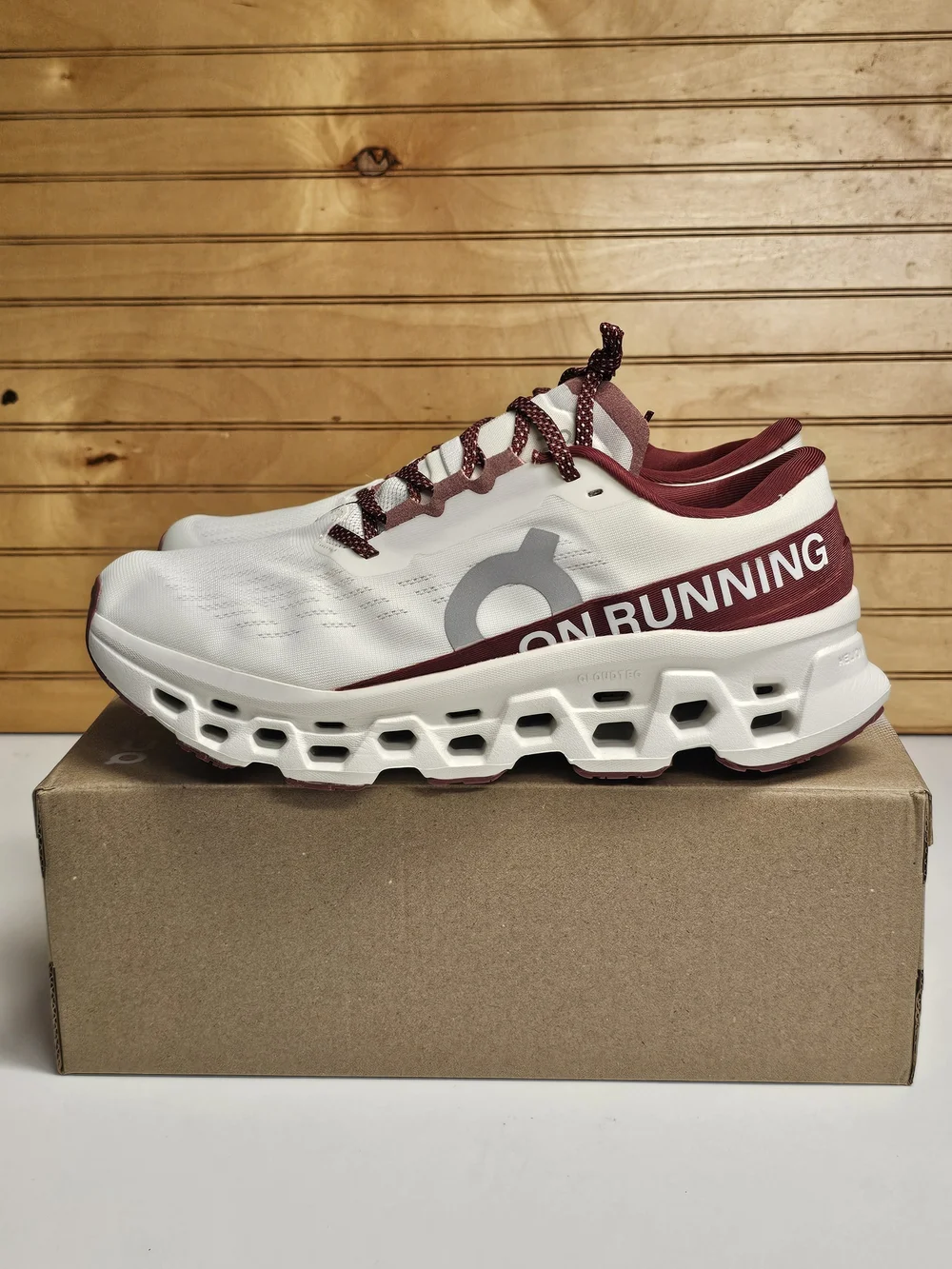 On Running Men's Cloudmonster 3 White / Maroon Running Shoes New